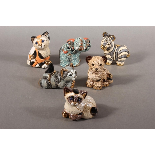 248 - De Rosa Porcelain Sculptures of Uruguay, six animal models to include elephant, cats etc. each with ... 