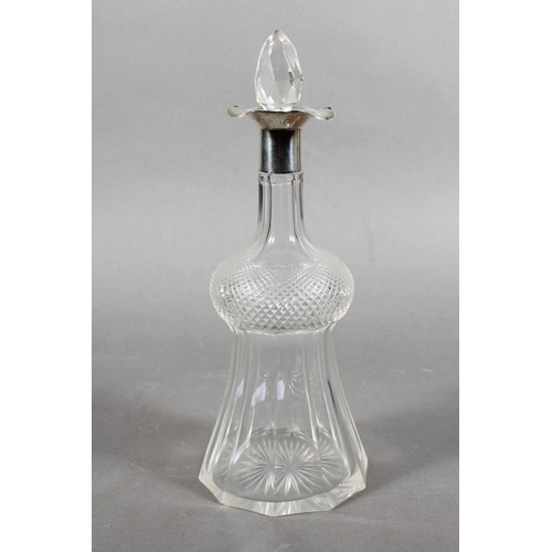 290 - Cut glass decanter and stopper with silver collar, manufactured in Birmingham 1900.