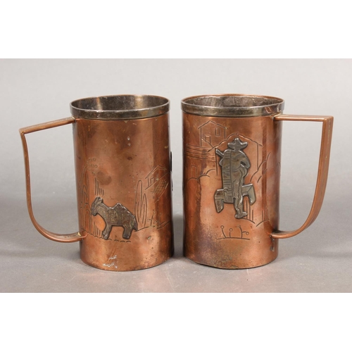 260A - Ana Mar&iacute;a Nu&ntilde;ez de Brilanti for Victoria of Taxco Mexico, a pair of copper tankards wi... 