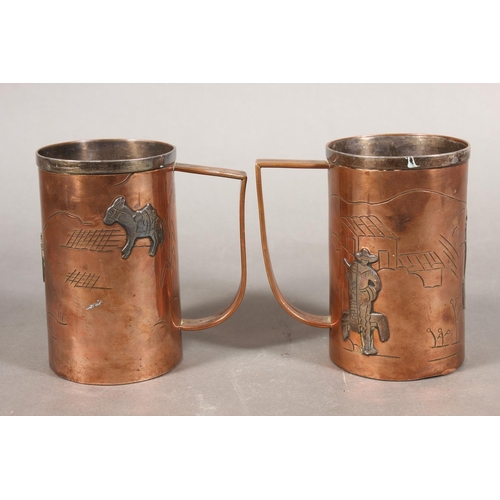 260A - Ana Mar&iacute;a Nu&ntilde;ez de Brilanti for Victoria of Taxco Mexico, a pair of copper tankards wi... 