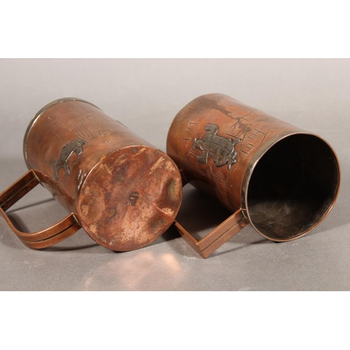 260A - Ana Mar&iacute;a Nu&ntilde;ez de Brilanti for Victoria of Taxco Mexico, a pair of copper tankards wi... 