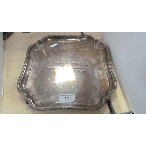 11 - Pair of Sheffield plate goblets by James Dixon, Georgian silver pepper pot, hunting-themed white met... 