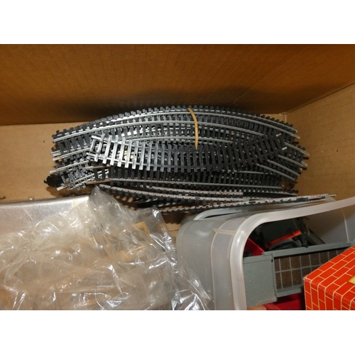 124 - Two cartons containing Hornby OO gauge models to include boxed coaches, also boxed Bachmann wagon, t... 