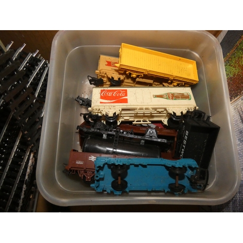 124 - Two cartons containing Hornby OO gauge models to include boxed coaches, also boxed Bachmann wagon, t... 