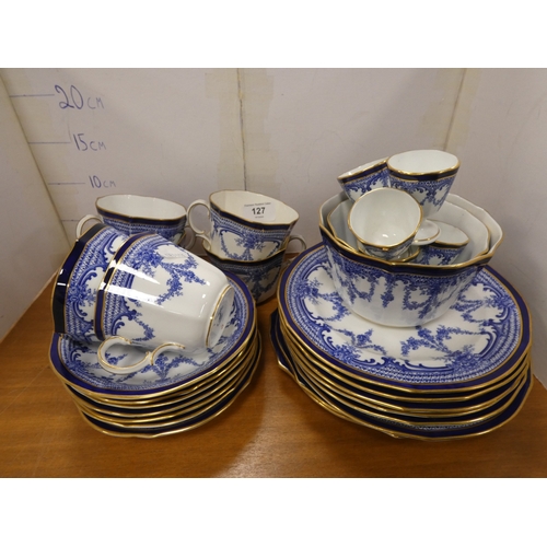 127 - Royal Crown Derby blue and white part china tea and dinner set to include egg cups, plates, bowls et... 