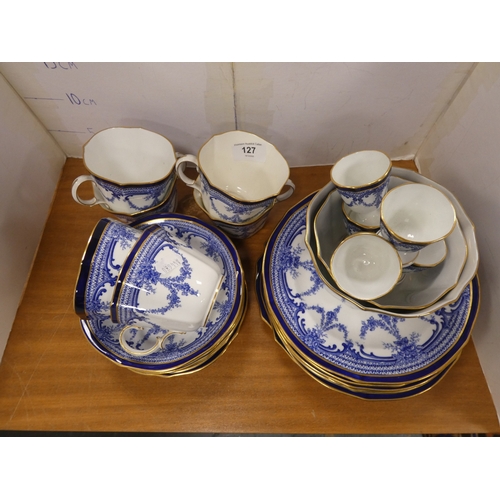 127 - Royal Crown Derby blue and white part china tea and dinner set to include egg cups, plates, bowls et... 