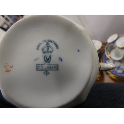 127 - Royal Crown Derby blue and white part china tea and dinner set to include egg cups, plates, bowls et... 