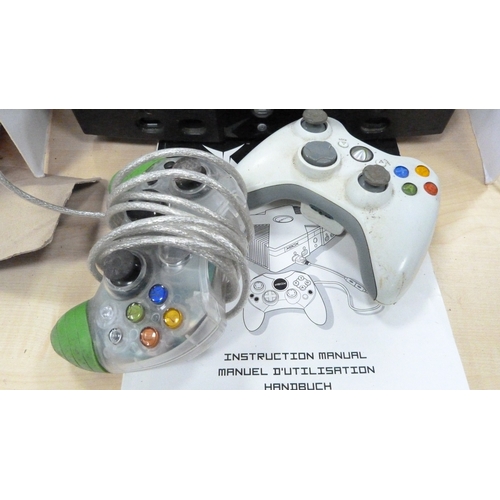 13 - Xbox console with two controllers, manual and accessories.
