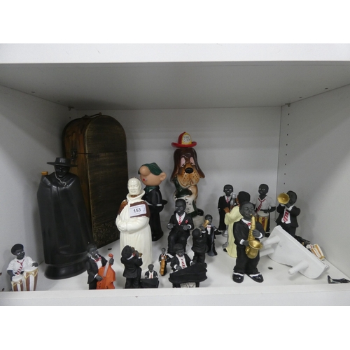 153 - Figural jazz band, Wedgwood Etruria decanter, decanter in the form of a monk, bottle case, musical a... 