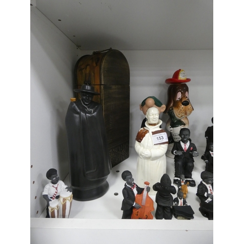 153 - Figural jazz band, Wedgwood Etruria decanter, decanter in the form of a monk, bottle case, musical a... 