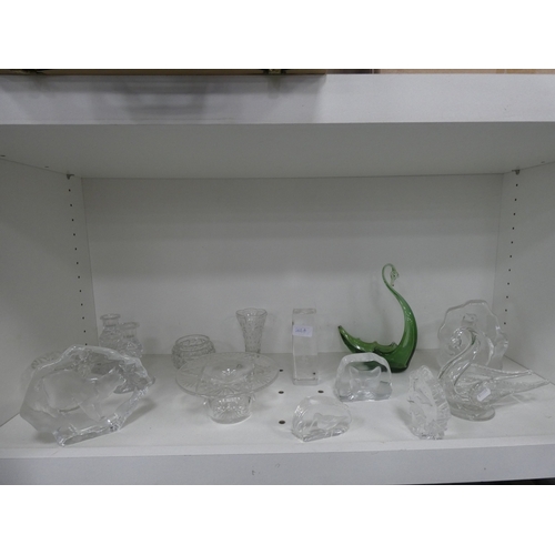 162A - Art glass to include paperweights with animal profiles, swan salt, cut glass candlesticks etc (one s... 