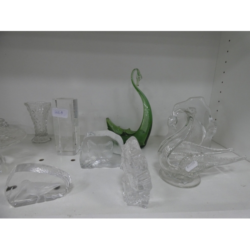 162A - Art glass to include paperweights with animal profiles, swan salt, cut glass candlesticks etc (one s... 