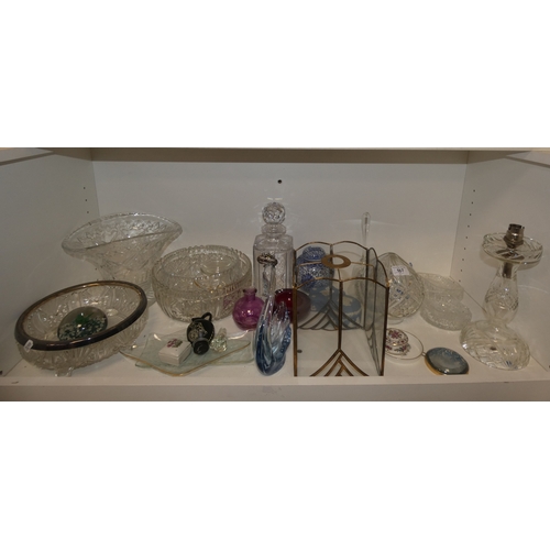 167 - Cut glass bedroom lamp with mushroom shade, bowls, dishes, decanter, Wedgwood Jasper ware, boxes, ta... 