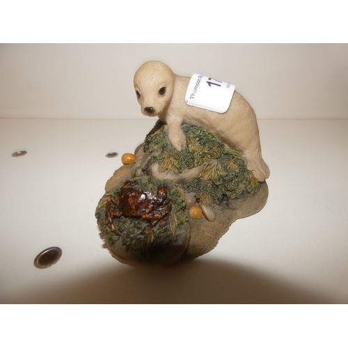 170 - Five small Border Fine Arts figures and figure groups to include a seal, lambs, owl, rabbit, badgers... 