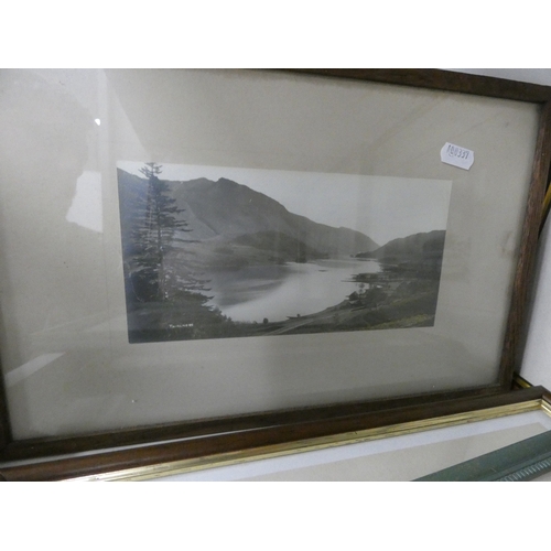 179 - Prints to include a Victorian print of Kirkcudbright, Elgin Cathedral, New Abbey, photograph etc (on... 