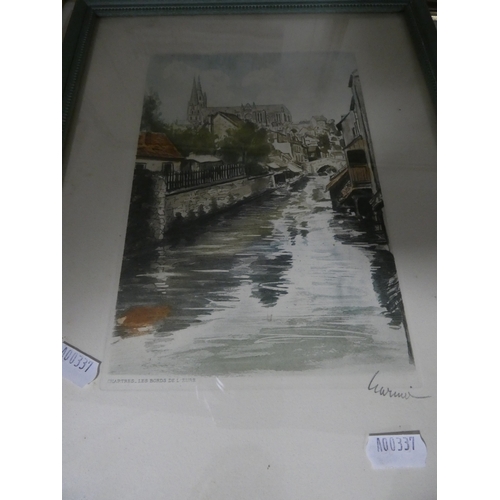 179 - Prints to include a Victorian print of Kirkcudbright, Elgin Cathedral, New Abbey, photograph etc (on... 