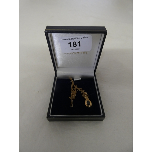 181 - 9ct gold gem-set pendant on a 9ct gold chain, '375', 2.3g gross.