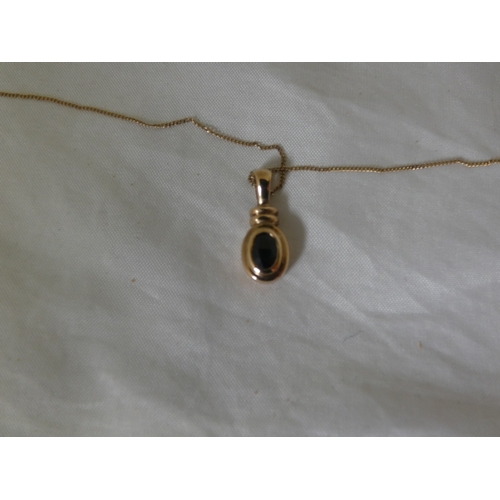 181 - 9ct gold gem-set pendant on a 9ct gold chain, '375', 2.3g gross.