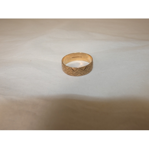 185 - 9ct rose gold band ring, '375', size W, 3.2g.