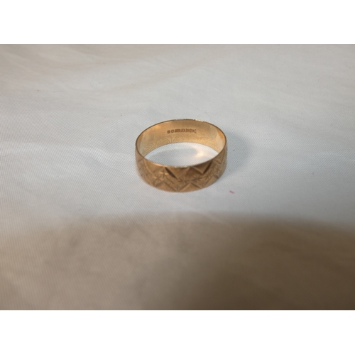 185 - 9ct rose gold band ring, '375', size W, 3.2g.