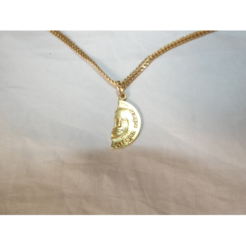 191 - 18ct gold split pendant/medallion, '750', on 9ct gold chain, '375', 10.1g gross.