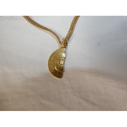 191 - 18ct gold split pendant/medallion, '750', on 9ct gold chain, '375', 10.1g gross.