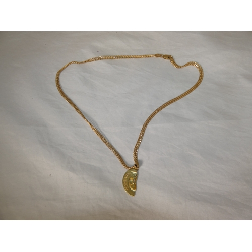 191 - 18ct gold split pendant/medallion, '750', on 9ct gold chain, '375', 10.1g gross.