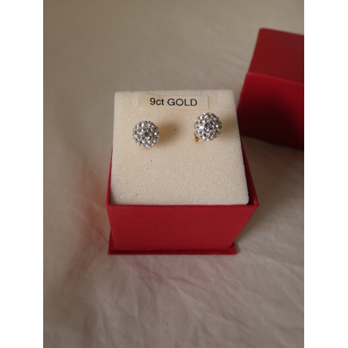 194 - Three pairs of ladies' earrings to include cubic zirconia examples, unmarked, possibly on gold, boxe... 