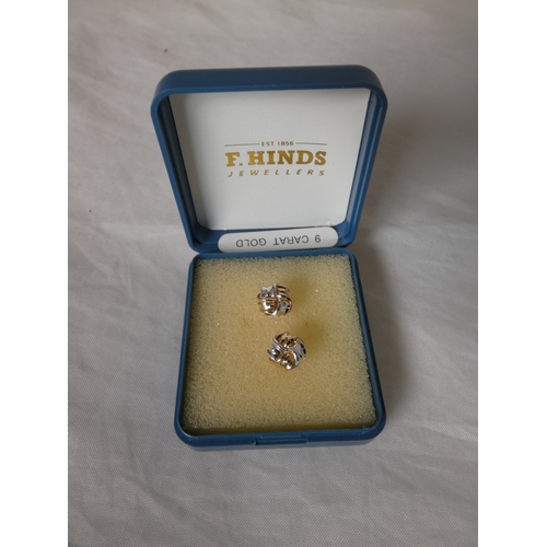 194 - Three pairs of ladies' earrings to include cubic zirconia examples, unmarked, possibly on gold, boxe... 