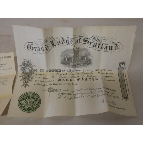 207 - Collection of certificates and related documents, c. 1925, relating to Ernest Dunlop Kennedy of Glas... 