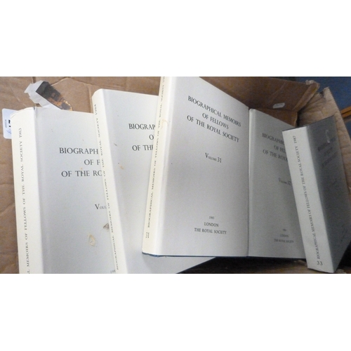 21 - Two cartons containing Biographical Memoirs of Fellows of the Royal Society, various volumes, physic... 