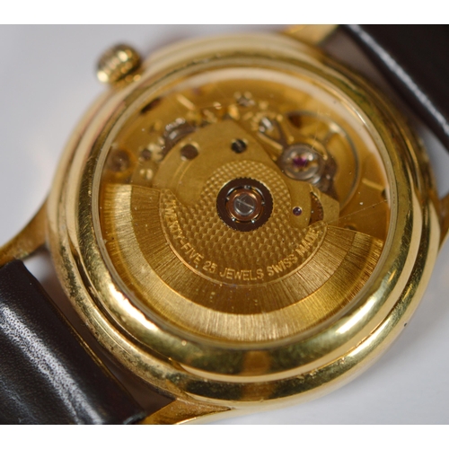 221 - Bernex Automatic gent's wristwatch with gold-coloured bezel, the white dial with date window, exhibi... 