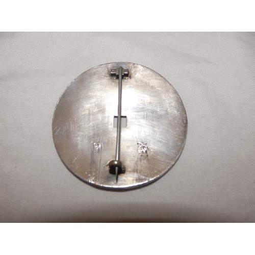 222 - Chinese white metal badge, adapted to a brooch, character marks to the obverse, indistinctly marked ... 