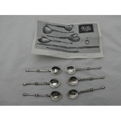 223A - Set of six replica Iona silver nunnery spoons by AH Darby & son, Birmingham 1945-46, 40g gross.
