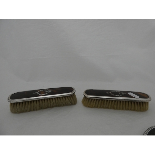 224A - George VI silver and simulated tortoiseshell five-piece brush/mirror set, Birmingham 1946-47.
