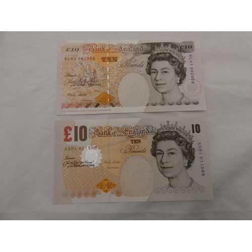 227 - Two uncirculated Bank of England &pound;10 banknotes to include Lowther, KL41 992958, series E, and ... 