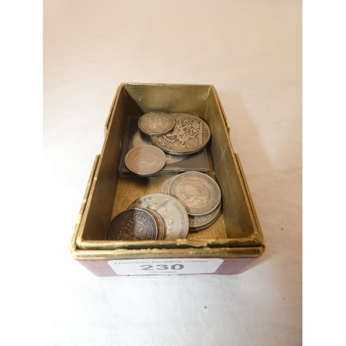 230 - Edward VII 1902 silver crown, three small Victorian silver coins, 44g gross, and later coins, commem... 