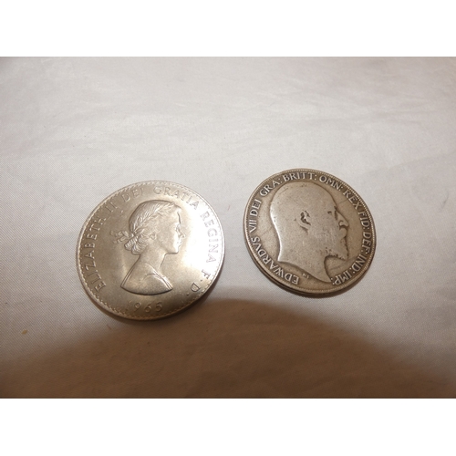 230 - Edward VII 1902 silver crown, three small Victorian silver coins, 44g gross, and later coins, commem... 