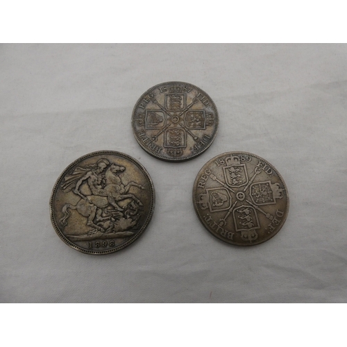 231 - Queen Victoria silver crown, 1898, and two Queen Victoria silver double florins, 1887 and 1889, 72g ... 