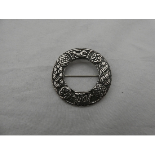 232 - Iona Celtic silver penannular brooch designed by Robert Allison, marks for Glasgow.
