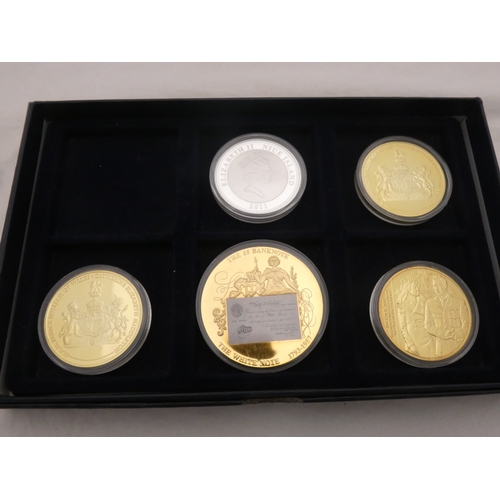 233 - Commemorative proof gilt coins, various denominations, to include Prince William and Catherine, silv... 