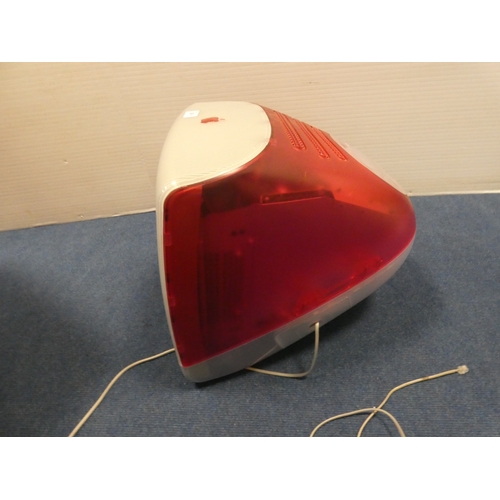 Apple iMac G3, c. 1998, in strawberry, with keyboard, discs