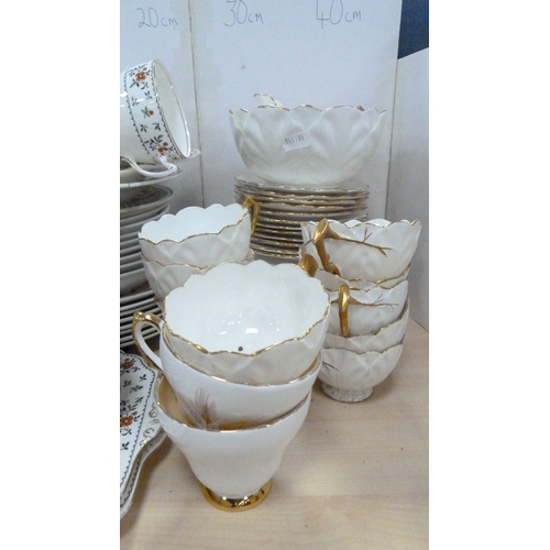 5 - Victorian teapot, tea bowl on stand, Gladstone part tea set, decorative part tea set on white ground... 