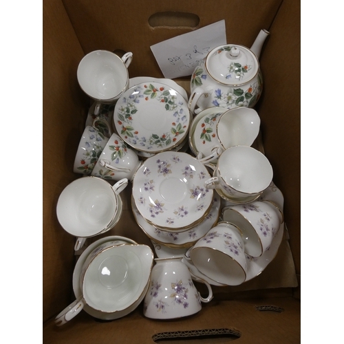 39 - Three cartons containing Duchess part tea sets to include 'Woodside' pattern and others.