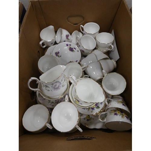 39 - Three cartons containing Duchess part tea sets to include 'Woodside' pattern and others.