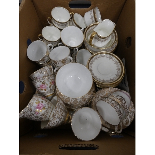 46 - Two cartons containing Gainsborough-style teawares, Standard, Royal Ascot etc.