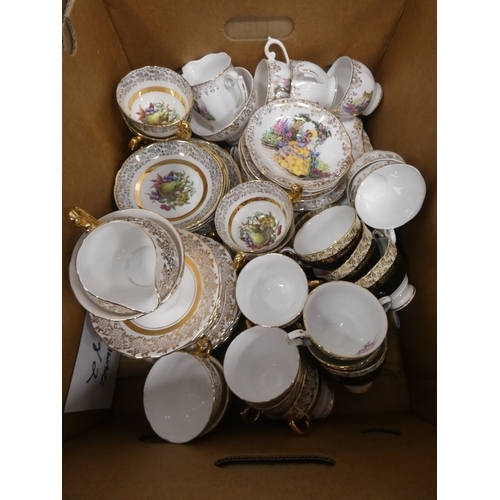 46 - Two cartons containing Gainsborough-style teawares, Standard, Royal Ascot etc.