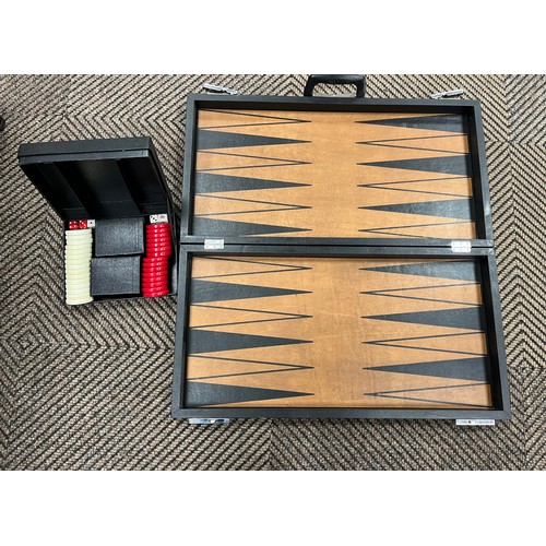 Large, cased backgammon set.