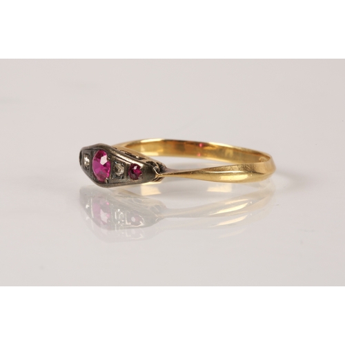 50 - Ladies 18ct gold ruby and diamond ring (one small ruby missing) size O/P, gross weight 1.7g