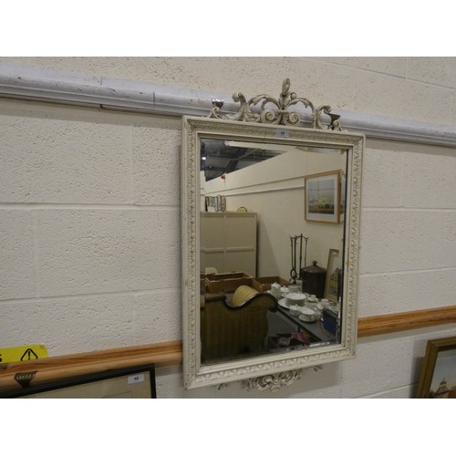 19 - Antique mirror in white painted frame. H.87cm